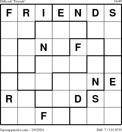 The grouppuzzles.com Difficult Friends puzzle for Saturday March 9, 2024