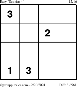 The grouppuzzles.com Easy Sudoku-4 puzzle for Tuesday February 20, 2024