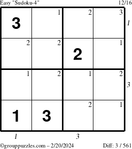The grouppuzzles.com Easy Sudoku-4 puzzle for Tuesday February 20, 2024 with all 3 steps marked