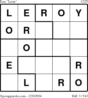 The grouppuzzles.com Easy Leroy puzzle for Tuesday February 20, 2024