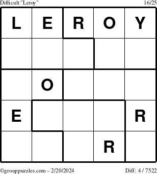 The grouppuzzles.com Difficult Leroy puzzle for Tuesday February 20, 2024