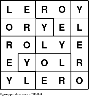 The grouppuzzles.com Answer grid for the Leroy puzzle for Tuesday February 20, 2024
