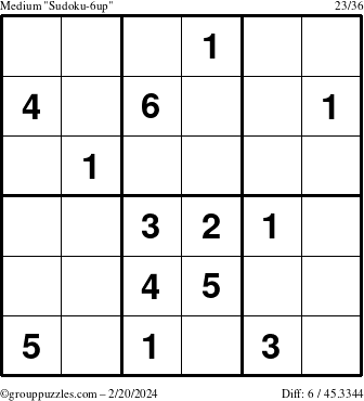The grouppuzzles.com Medium Sudoku-6up puzzle for Tuesday February 20, 2024