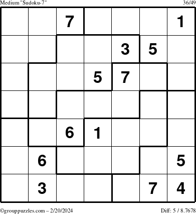 The grouppuzzles.com Medium Sudoku-7 puzzle for Tuesday February 20, 2024