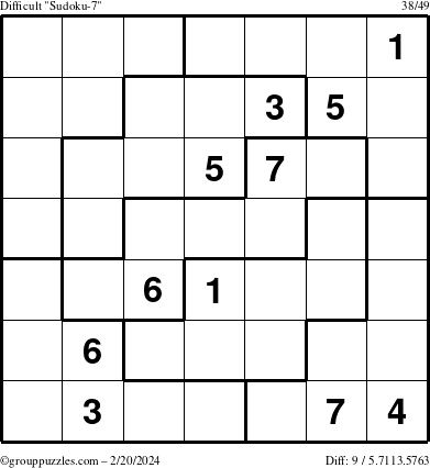 The grouppuzzles.com Difficult Sudoku-7 puzzle for Tuesday February 20, 2024
