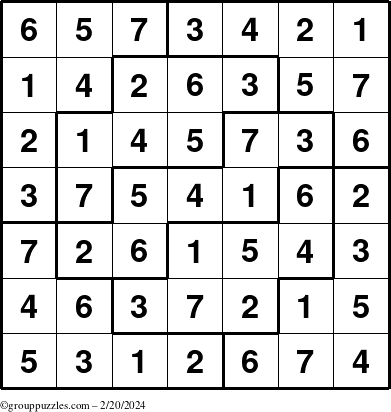 The grouppuzzles.com Answer grid for the Sudoku-7 puzzle for Tuesday February 20, 2024