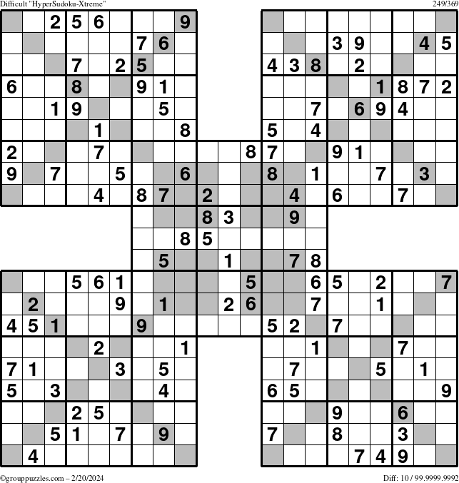 The grouppuzzles.com Difficult HyperSudoku-Xtreme puzzle for Tuesday February 20, 2024