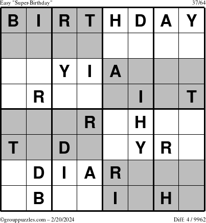 The grouppuzzles.com Easy Super-Birthday puzzle for Tuesday February 20, 2024