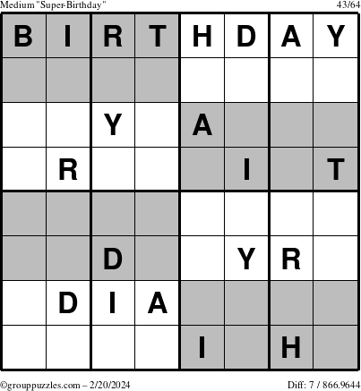 The grouppuzzles.com Medium Super-Birthday puzzle for Tuesday February 20, 2024