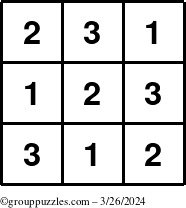 The grouppuzzles.com Answer grid for the TicTac-123 puzzle for Tuesday March 26, 2024