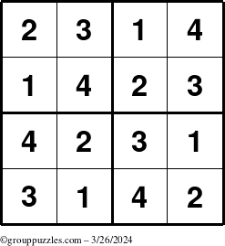 The grouppuzzles.com Answer grid for the Sudoku-4 puzzle for Tuesday March 26, 2024