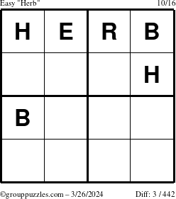 The grouppuzzles.com Easy Herb puzzle for Tuesday March 26, 2024