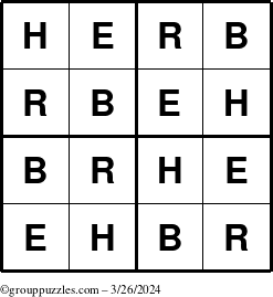 The grouppuzzles.com Answer grid for the Herb puzzle for Tuesday March 26, 2024