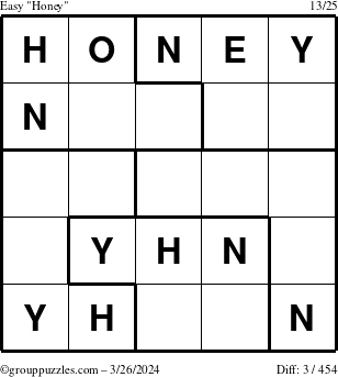 The grouppuzzles.com Easy Honey puzzle for Tuesday March 26, 2024