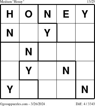 The grouppuzzles.com Medium Honey puzzle for Tuesday March 26, 2024