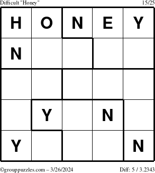 The grouppuzzles.com Difficult Honey puzzle for Tuesday March 26, 2024