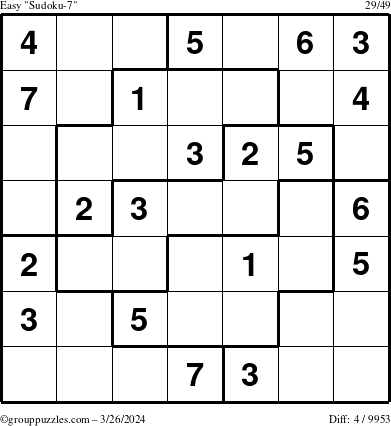 The grouppuzzles.com Easy Sudoku-7 puzzle for Tuesday March 26, 2024