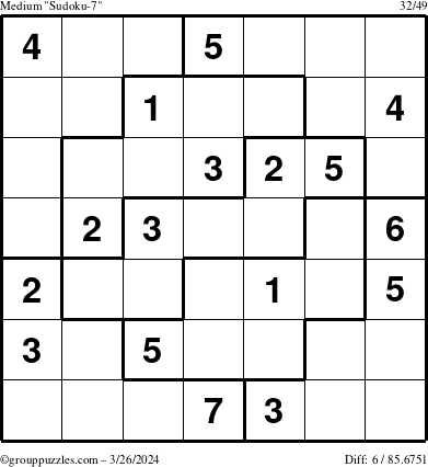 The grouppuzzles.com Medium Sudoku-7 puzzle for Tuesday March 26, 2024