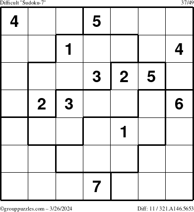 The grouppuzzles.com Difficult Sudoku-7 puzzle for Tuesday March 26, 2024