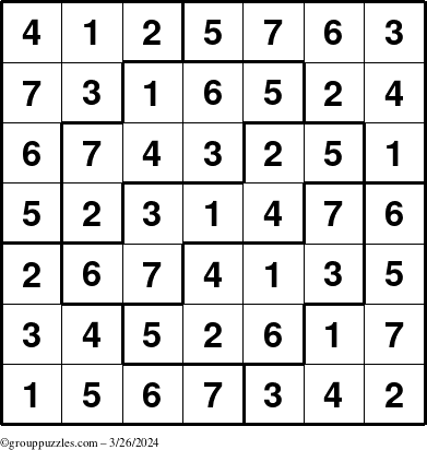The grouppuzzles.com Answer grid for the Sudoku-7 puzzle for Tuesday March 26, 2024