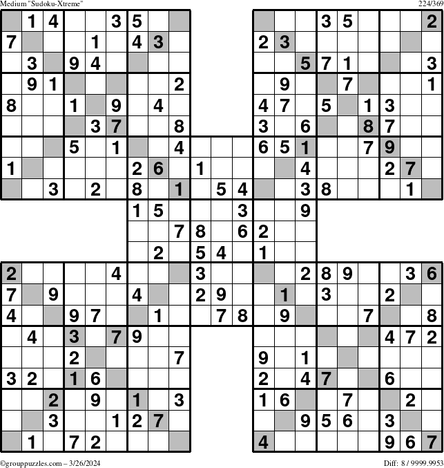 The grouppuzzles.com Medium Sudoku-Xtreme puzzle for Tuesday March 26, 2024