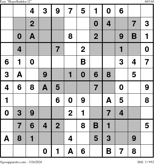 The grouppuzzles.com Easy HyperSudoku-12 puzzle for Tuesday March 26, 2024