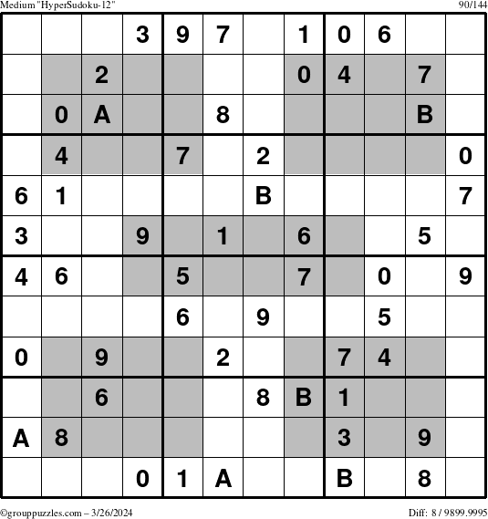 The grouppuzzles.com Medium HyperSudoku-12 puzzle for Tuesday March 26, 2024