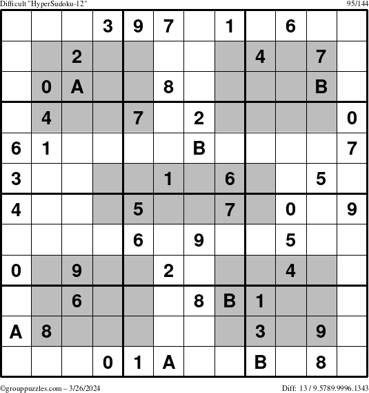 The grouppuzzles.com Difficult HyperSudoku-12 puzzle for Tuesday March 26, 2024