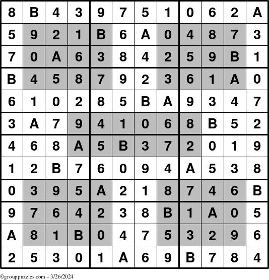 The grouppuzzles.com Answer grid for the HyperSudoku-12 puzzle for Tuesday March 26, 2024