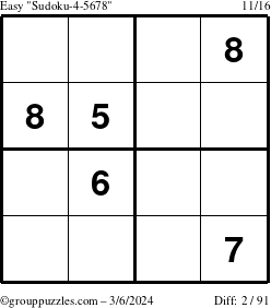 The grouppuzzles.com Easy Sudoku-4-5678 puzzle for Wednesday March 6, 2024