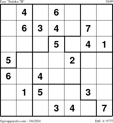 The grouppuzzles.com Easy Sudoku-7B puzzle for Wednesday March 6, 2024