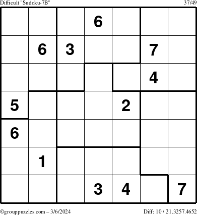 The grouppuzzles.com Difficult Sudoku-7B puzzle for Wednesday March 6, 2024