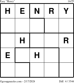 The grouppuzzles.com Easy Henry puzzle for Saturday February 17, 2024