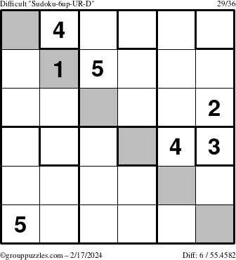 The grouppuzzles.com Difficult Sudoku-6up-UR-D puzzle for Saturday February 17, 2024