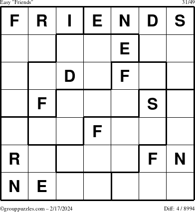 The grouppuzzles.com Easy Friends puzzle for Saturday February 17, 2024