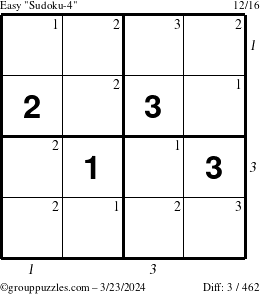 The grouppuzzles.com Easy Sudoku-4 puzzle for Saturday March 23, 2024 with all 3 steps marked