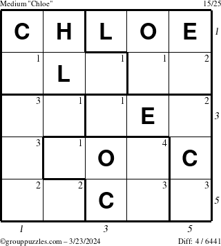 The grouppuzzles.com Medium Chloe puzzle for Saturday March 23, 2024 with all 4 steps marked