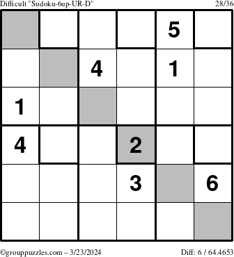 The grouppuzzles.com Difficult Sudoku-6up-UR-D puzzle for Saturday March 23, 2024