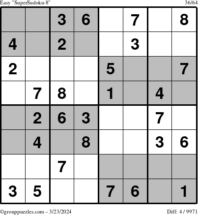 The grouppuzzles.com Easy SuperSudoku-8 puzzle for Saturday March 23, 2024