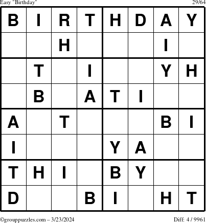 The grouppuzzles.com Easy Birthday puzzle for Saturday March 23, 2024