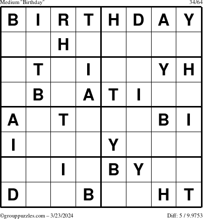 The grouppuzzles.com Medium Birthday puzzle for Saturday March 23, 2024