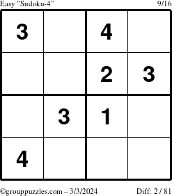 The grouppuzzles.com Easy Sudoku-4 puzzle for Sunday March 3, 2024