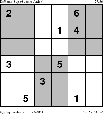 The grouppuzzles.com Difficult SuperSudoku-Junior puzzle for Sunday March 3, 2024