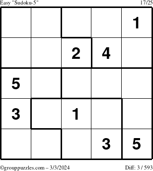 The grouppuzzles.com Easy Sudoku-5 puzzle for Sunday March 3, 2024