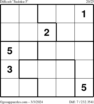 The grouppuzzles.com Difficult Sudoku-5 puzzle for Sunday March 3, 2024