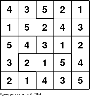 The grouppuzzles.com Answer grid for the Sudoku-5 puzzle for Sunday March 3, 2024