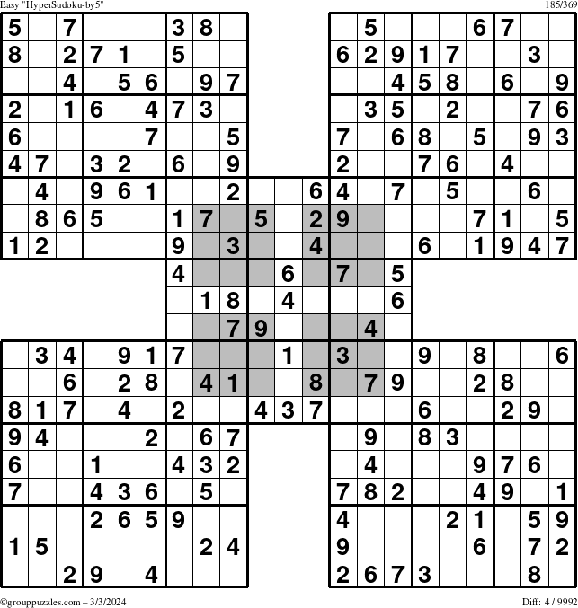The grouppuzzles.com Easy HyperSudoku-by5 puzzle for Sunday March 3, 2024