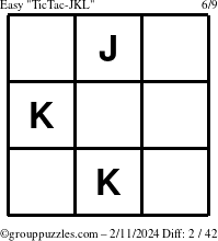 The grouppuzzles.com Easy TicTac-JKL puzzle for Sunday February 11, 2024