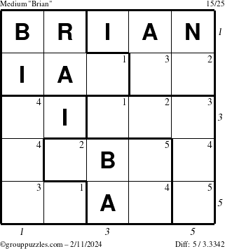 The grouppuzzles.com Medium Brian puzzle for Sunday February 11, 2024 with all 5 steps marked