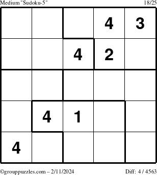The grouppuzzles.com Medium Sudoku-5 puzzle for Sunday February 11, 2024